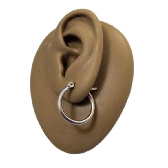 Round Tube Hoop Pierced Post Stud Earrings Silver Tone 2mm Wide 3/4" 20mm - Picture 1 of 7